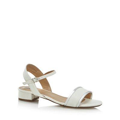 White 'Caiden' flat block heel ankle strap sandals